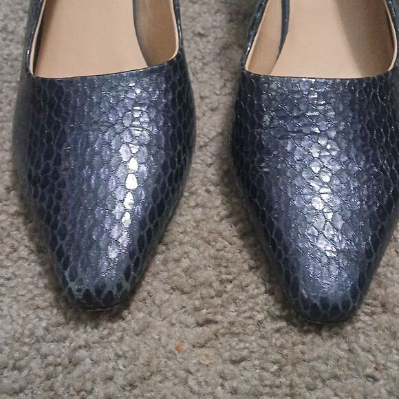 Franco Sarto blue Milano2 snakeskin print Slingback pointed toe heels Sz 10 EUC - Picture 3 of 8